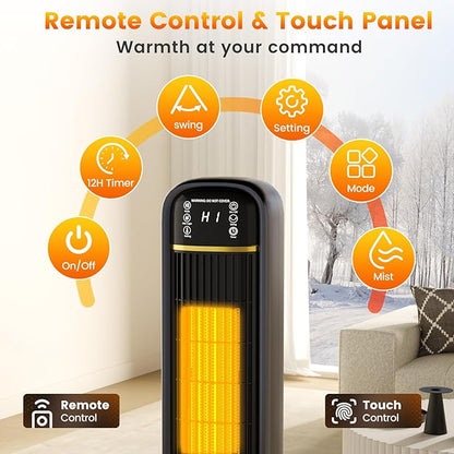 Auertech 35.5" Space Heater with Humidifier, 2 in 1 Electric Space Heater with 1.75L Water Tank, Oscillating Room Heaters with Dual-Fan & Thermostat, Space Heaters for Indoor Use Large Room, Bedroom