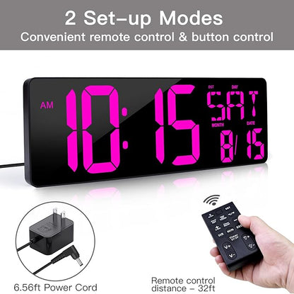 XREXS Large Digital Wall Clock with Remote Control, 16.5 Inch LED Large Display Count Up & Down Timer, Adjustable Brightness Alarm Clock with Day/Date/Temperature for Living Room, Bedroom, Office, Gym