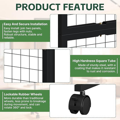 Maeklon 3 Pack Grid Wall Panel Rack, 3x6 Ft Metal Gridwall Display Stand with T-Base Wheels, Heavy-Duty Mobile Freestanding Racks with 20 Grid Hooks, for Retail Store, Craft Show, Boutique, Black
