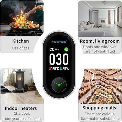 Protmex Carbon Monoxide Detector Plug in Wall, 3-in-1 Co Detector Monitor Air Quality with Temperature Humidity Sensor, Portable CO Meter Easy to Read & Install, for Home/Hotel/RV