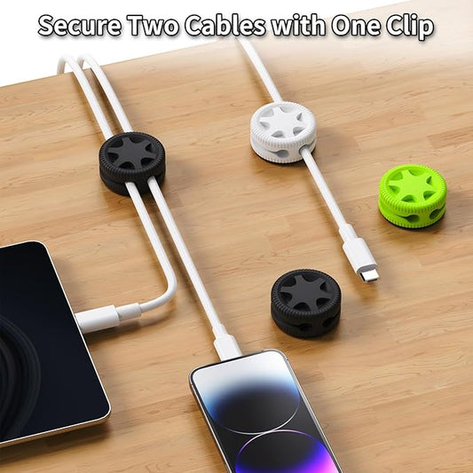 XenovaX 6 Pack Cord Organizer Clips - Desk Cable Management Clips, Cable Holder for Charger Wires, Phone Charger Cord Holder Clips for Desk, Office, Car, Home, Cubicle, Nightstand