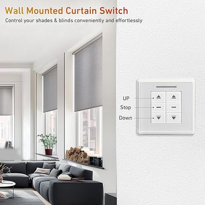AC228-01 Crystal Style Double Routes Radio Receiver, AC to 24V Motor Switch Controller Electric Wall Switch Emitter for Roller Blinds/Shades Motor