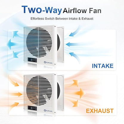 8" Room to Room Air Transfer Fan for Quietly Circulating Air, Reversible Airflow Design, 300 CFM Programmable Through Wall Fan, Durable Build Quality, 10 Speed Thru Wall Exhaust Fan for Closet,Laundry