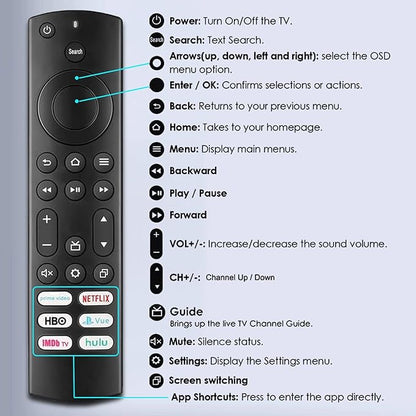 Replacement for Insignia/Toshiba/Pioneer Fire TV Remote, Universal Compatible for AMZ Fire Smart TV Remote (Not for Stick and Cube) with 6 Hot Keys