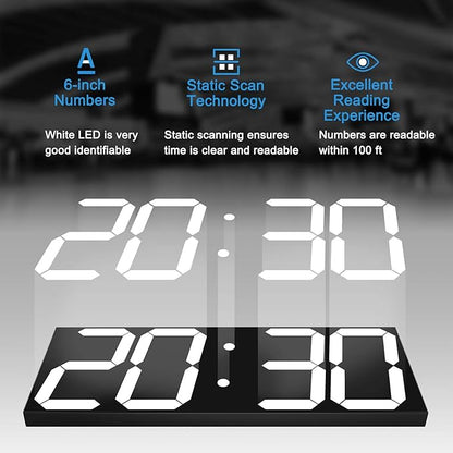CHKOSDA LED Large Digital Wall Clock, Oversize Wall Clock with 6” Numbers, Remote Control Count up/Countdown Timer Clock, Auto Dimmer, Big Calendar and Thermometer(White)
