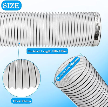 PVC Dust Collection Hose 6" x 10', Puncture Resistant 6 Inch Dust Collector Hose for Shop Vacuum,Woodworking Dust Collection Systems,Flexible Clear PVC Fume Debris Dust Hose Tube w/Carbon Steel Wire