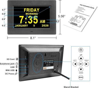 Jaihonda Dementia Clocks for Seniors,7 Inch Clock with Day and Date for Elderly,12 Alarms Option,Auto Dimmable,Large Display Digital Clock with Large Number