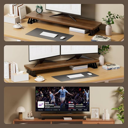 NestNeat Dual Monitor Stand Riser, 39 Inch Large Wood Monitor Stands for 2 Monitors, Desk Monitor Riser for Computer/Laptop/Printer/TV, Stand Riser up to 220 lbs