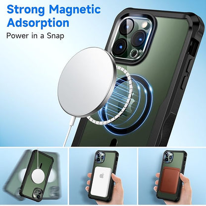 seacosmo for iPhone 13 Pro Max Case, Full Body Bumper with Built-in 9H Tempered Glass Privacy Screen Protector and Camera Lens Protector, Compatible with MagSafe, Shockproof Phone Case, 6.7", Black