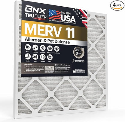 BNX TruFilter 14x30x1 Air Filter MERV 11 (4-Pack) - MADE IN USA - Allergen Defense Electrostatic Pleated Air Conditioner HVAC AC Furnace Filters for Allergies, Dust, Pet, Smoke, Allergy MPR 1200 FPR 7
