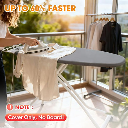 Ironing Board Cover and Pad, 15x54 Standard Size Thick Iron Padding, Scorch & Stain Resistant Ironing board cover, Heavy Duty Iron Board Padded with Adjustable Fasteners Durable Elastic Edge, Grey