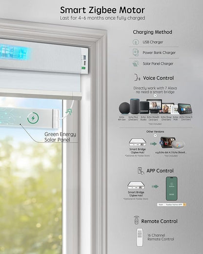 Yoolax Smart Blinds, Motorized Cellular Shades Compatible with Alexa, Blackout Electric Blinds with Remote for Indoor Windows, Automatic Energy Saving Honeycomb Shades, White, 29" W x 72" H