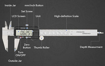 Digital Caliper Precise Measuring Tool, Vizbrite 6 inch Stainless Steel Electronic Vernier Calipers with Auto-Off Large LCD Screen, Accurate to ±0.001in/0.01mm, Easy Use Caliper