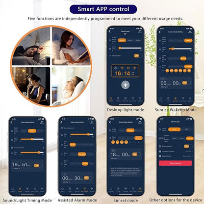 JUXLamp Light Therapy Alarm Clock Wake up Light 10000 lux Sunrise lamp Bright Light Alarm Clock APP Control Built in Lithium Battery Portable for Travel