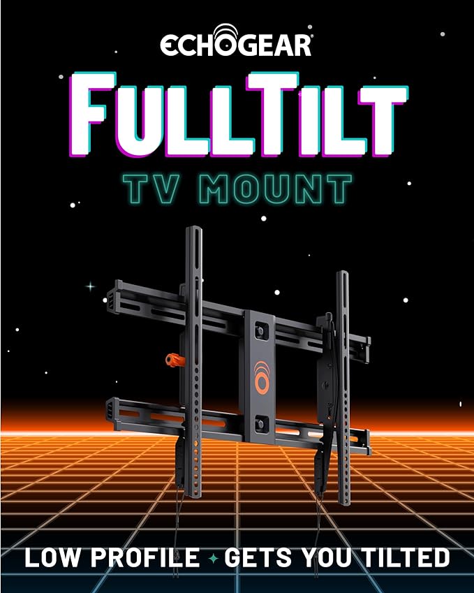 ECHOGEAR Wall Mount TV Bracket for TVs Up to 90" - Low Profile Design Tilts to Eliminate Glare - Includes Drilling Template & Can Be Leveled After Install - UL Listed for Safety