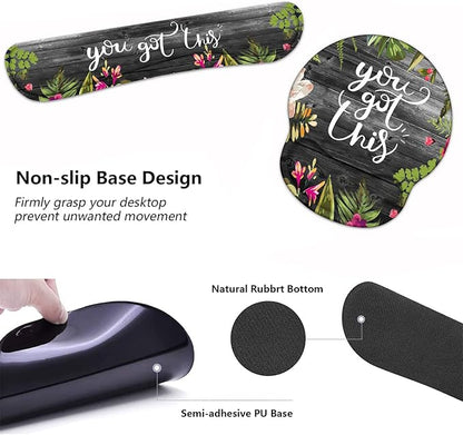 Keyboard Wrist Rest and Mouse Pad Wrist Support Set with Coasters, You Got This Inspirational Quote Wrist Support Mouse Pad with Non-Slip PU Base for Computer Laptop Home Office Working Studying