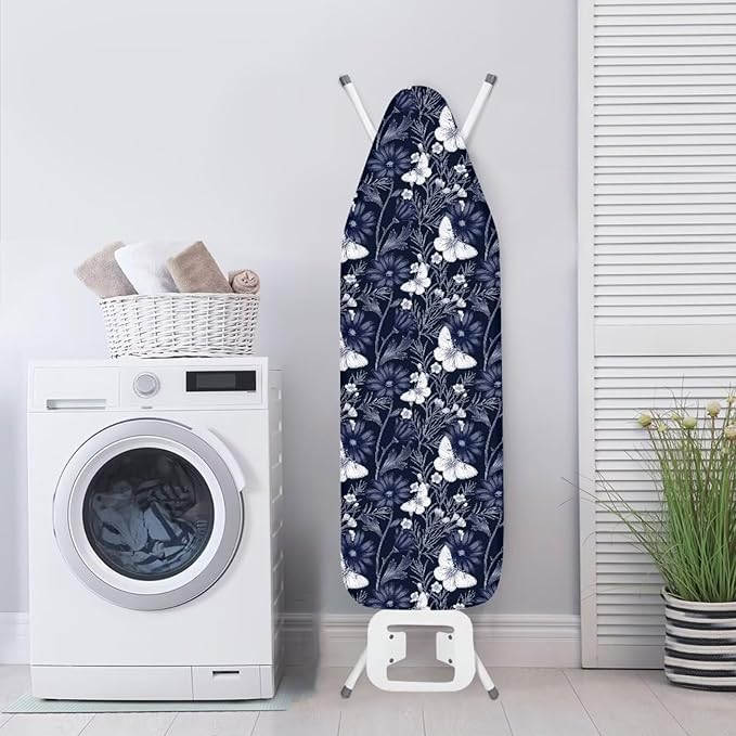 ZCFYGDX Ironing Board Covers Butterfly Blue Flower Print Lightweight & Breathable Anti-Slip & Wear-Resistant(17 x 49 in) Hook & Loop Elastic Edge Easy to Install, Scorch Resistant Decor Size-M