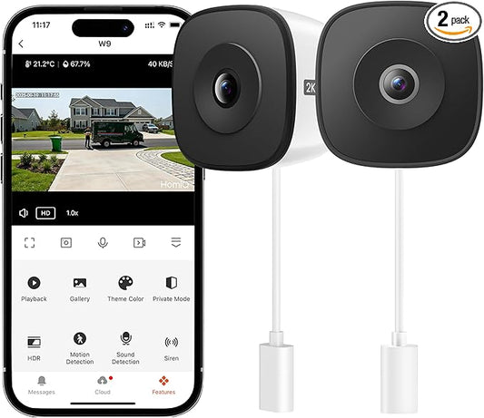 HOMIQ LIFE Window Security Camera 2K, Indoor WiFi Cameras 2.4GHz/5GHz, 2 Pack with Colorvue AI Color Night Vision, Person Detection with Auto-Focus, 24/7 Recording Compatible with Alexa & Google Home