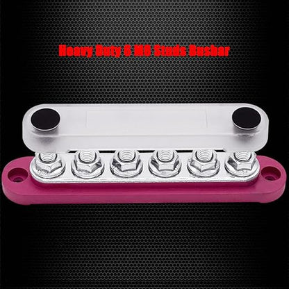 6 x M8 (5/16") Studs Power Distribution Block Bus Bar 12V, Ampper 5.9" HD 200A Marine BusBar Battery Distribution Block W/Cover for Car Boat Solar (Red)