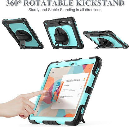 SEYMAC stock Case for Samsung Galaxy Tab S10 FE / S9 / S9 FE 5G Tablet Case Protective with Screen Protector, Pencil Holder, 360 Rotate Stand, Hand Strap, Shoulder Strap, SkyBlue1