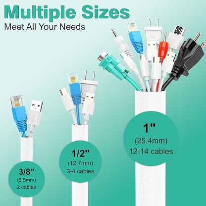 UOMTFAI Dog and Cat Cord Protector 25ft - 1/2inch, Flexible Cable Sleeve for Easy Cord Management, Protects Cables from Pets Chewing, Ideal for USB, Power, Audio and Video Cords - White