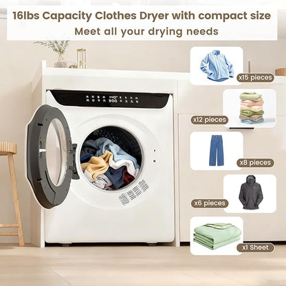 VCJ 2.8 cu.ft Portable Dryer, 1400W Electric Clothes Dryer with 6 Drying Modes & LED Control Panel, Front Load Compact Dryer for Home, Apartment, Dorms