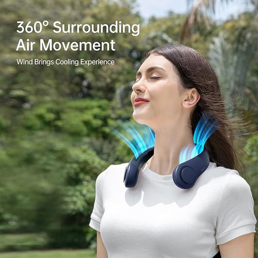 JISULIFE Portable Neck Fan, Hands Free Bladeless Fan, 5 Speeds, 4000 mAh Battery Operated Wearable Personal Fan, Twistable, Rechargeable, Gift for Women Men-Blue