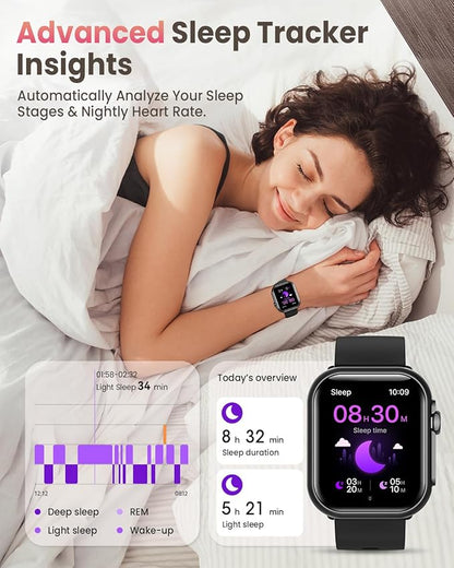 Smart Watch for Women Men Fitness: 1.85" Smart Watch with 30 Days+ Battery Life Make/Recive Call Heart Rate SpO2 Sleep Monitor 120+ Sport IP68 Waterproof Fitness Tracker Watch for iPhone Android Black