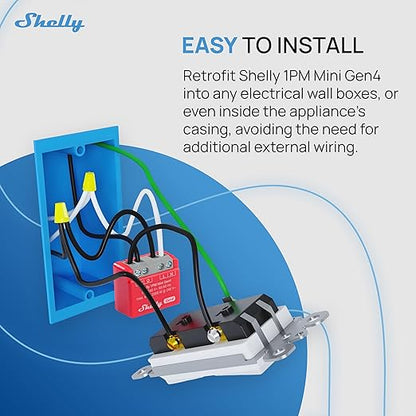 Shelly 1PM Mini Gen4 | Wi-Fi, Zigbee, Matter Smart Relay Switch with Power Metering, 1-Channel 8A | Home Automation | Alexa, SmartThings, Google Home, Apple HomeKit Compatible | iOS Android App