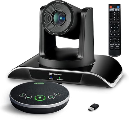 TONGVEO All-in-One Conference Room Video Camera System Al Auto-Tracking HD1080P 60fps 3X Optical Zoom USB3.0 HDMI PTZ Camera and Bluetooth Conference Speakerphone with Microphones