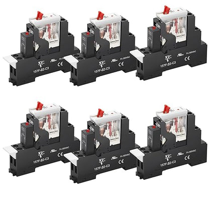 UL Listed 6Pcs 24VAC Relay Electromagnetic Power Relay 8Amp 8Pins DPDT with Test Button, Indicator Light Module and Socket Base 2NO 2NC AC 24V