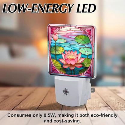 PODMemory Lotus Stained Glass Night Lights Plug into Wall for Room, Lotus Night Light LED for Bedroom