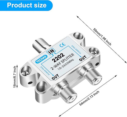 TKCHAX 2 Way Coaxial Cable Splitter,Support 10-2602MHz, RG6 Compatible, Nickel-Plated for Cable Splitter,Work with CATV, Satellite TV,Antenna System and MoCA Configurations