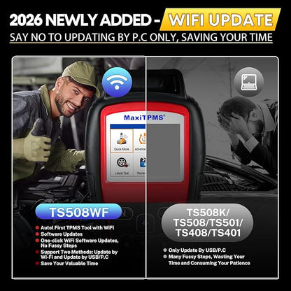 2026 Autel MaxiTPMS TS508WF KIT TPMS Programming Tool, WiFi Ver. of TS508K TS508 TS501 TS601 with 120bucks 4PCS 315 433MHz MX Sensors, Relearn Activiate All Sensor, Clear TPMS DTCs, Lifetime Update
