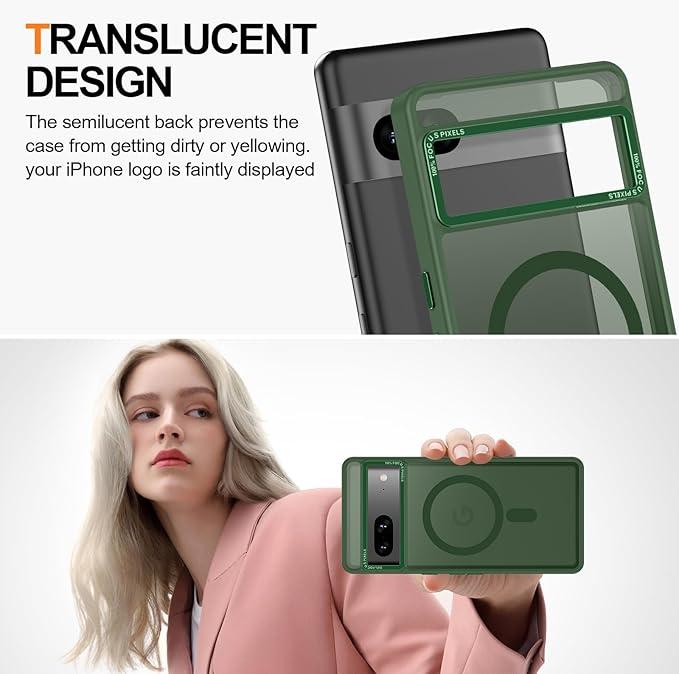 Magnetic for Google Pixel 7 Case, [Military Grade Drop Protection] [Compatible with MagSafe] Shockproof Slim Translucent Matte Anti-Slip for Women Girls Men Case, Forest Green
