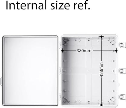 Gratury Junction Box, IP67 Waterproof Plastic Enclosure for Electrical Project, Hinged Grey Cover, Includes Mounting Plate and Wall Bracket 510×410×200mm (20"×16.1"×7.9")