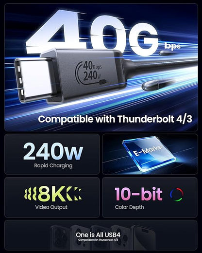 Silkland USB 4 for Thunderbolt 4 Cable 1FT, 40Gbps Data Transfer, 240W PD3.1 Fast Charging, 8K@60Hz, Short USB C Data Cable Compatible with Thunderbolt 3, iPhone 17/16, SSD, MacBook, Hub, Dock