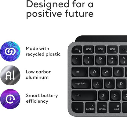 Logitech MX Keys Mini for Mac Minimalist Wireless Keyboard, Compact, Bluetooth, Backlit Keys, USB-C, Tactile Typing, Compatible with MacBook Pro & Air,iMac,iPad - Space Grey