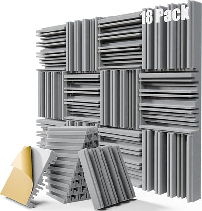 18 Pack Sound Proof Foam Panels for Walls, 12" x 12" x 2" Self-Adhesive Acoustic Panels, High-Density Soundproof Wall Panels for Studio Home and Ceilings (Gray)