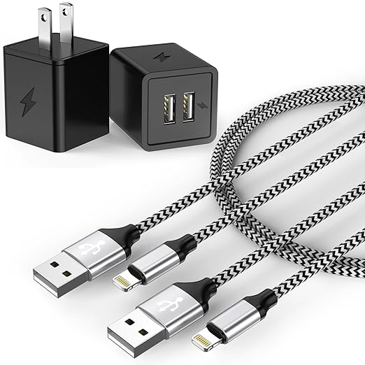 6FT Long iPhone Charger, [2Pack] Dual Port iphone Wall Charger Block Adapter with 6 Foot USB A to Lightning Fast Charging Cable Cord for iPhone 14/13/12/11/Pro Max/Pro/Plus,8 plus/7/6/XS/XR/X/SE, iPad