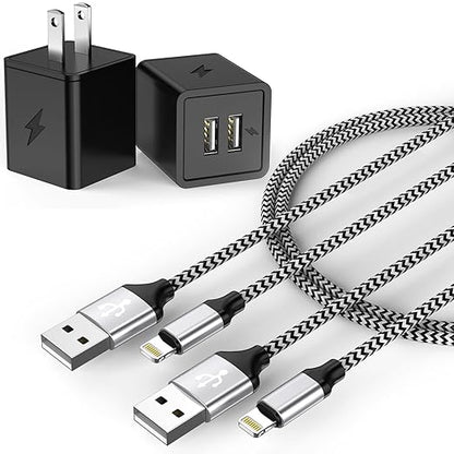 6FT Long iPhone Charger, [2Pack] Dual Port iphone Wall Charger Block Adapter with 6 Foot USB A to Lightning Fast Charging Cable Cord for iPhone 14/13/12/11/Pro Max/Pro/Plus,8 plus/7/6/XS/XR/X/SE, iPad