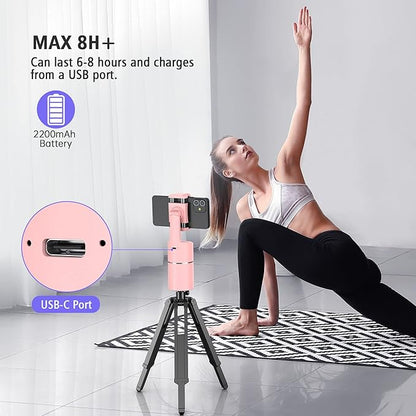 camrola Auto Face Tracking Phone Holder, No App Required, 360° Rotation Face Body Phone Tracking Tripod Smart Shooting Camera Mount for Live Vlog Streaming Video, Rechargeable Battery-Pink