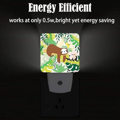 FSHVQKD Cute Sloth in Jungle Night Light,Plug-in Night Lights with Dusk to Dawn Sensor for Stairway,Hallway,Bedroom Sleep Friendly Ideal for Women/Girls/Boys Gift,0.5w