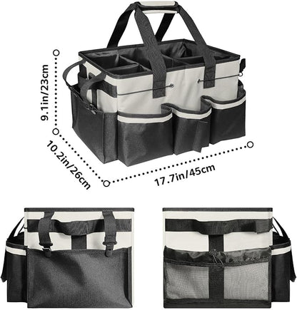 Boczif Cleaning Caddy Bag Wearable, Cleaning Caddy Supplies Organizer with Handle, Shoulder Straps & Detachable Divide, Cleaning Tool Organizers Tote Bag for Cleaners & Housekeepers (White)