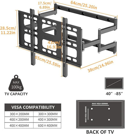 unho Heavy TV Wall Mount for 40-86 Inch TVs up to 220 lbs, Wall Mount tv Bracket Full Motion Max VESA 600 x 400mm,LED LCD Flat Panel Wall Mount tv