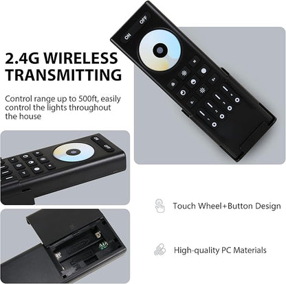 XXK RC02RFB RF Remoter, 4-Zone 2.4G Handheld RF Remote Control Compatible with CCT LED Controller, 99ft Wireless Control 4 Channel Group Control for Home CCT LED Strip Lights
