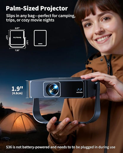 [Officially-Licensed Apps & Live TV & Auto Focus]Smart Mini Projector with WiFi and Bluetooth Ultra-thin, 4K Support Outdoor Movie Projector, Portable Native 1080P Projector for Bedroom/Home/Celling
