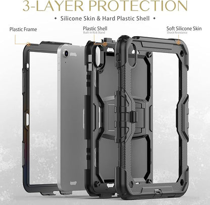 Ambison Case for iPad (A16) 11th Generation 11'' 2025/iPad 10th Generation 10.9''2022, Full-Body Heavy Duty Rugged Shockproof Protective Case with Kickstand-Black