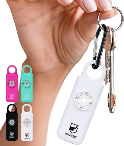 Original Defense® Siren Self-Defense Alarm - 130 dB Keychain Alarm with LED Strobe Light for Women, Children, and Elderly - Police Recommended - (White, 1 Count)