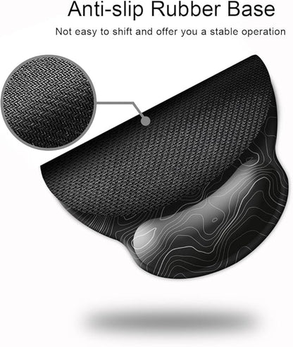 Ergonomic Mouse Pad with Wrist Support,Mouse Pad with Wrist Rest,Relieve Wrist Pain Mousepad Non-Slip Rubber Base,Mouse Pads for Desk,Computers,Laptop,Office,Home,Accessories Black Topographic Line